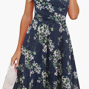 oxiuly Women's Casual Dresses Criss-Cross V-Neck Floral Flare Midi Summer Dress